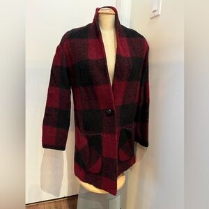 Wilfred Free ARITZIA Neelam Wool Blend Cardigan Jacket. Buffalo Check Plaid.